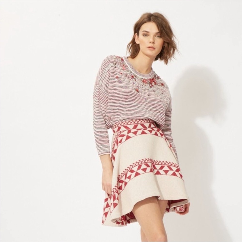 MAJE Jacky Cotton-blend Jacquard Knit Hi Low Skirt Sizes 36 and 38